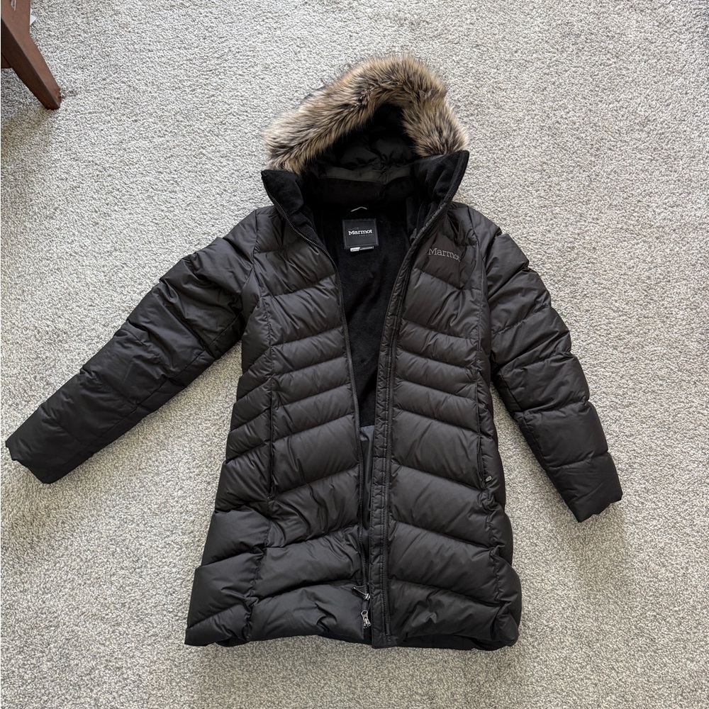 Marmot Montreal Women's Black Puffer Jacket with Fur Trim Hood